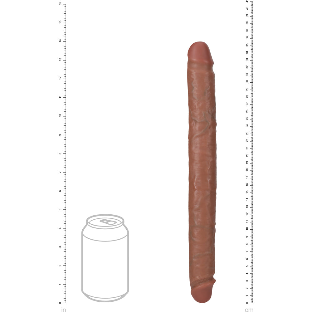 Shots Real Rock Straight Slim 14 Inch Double Dildo - Tan