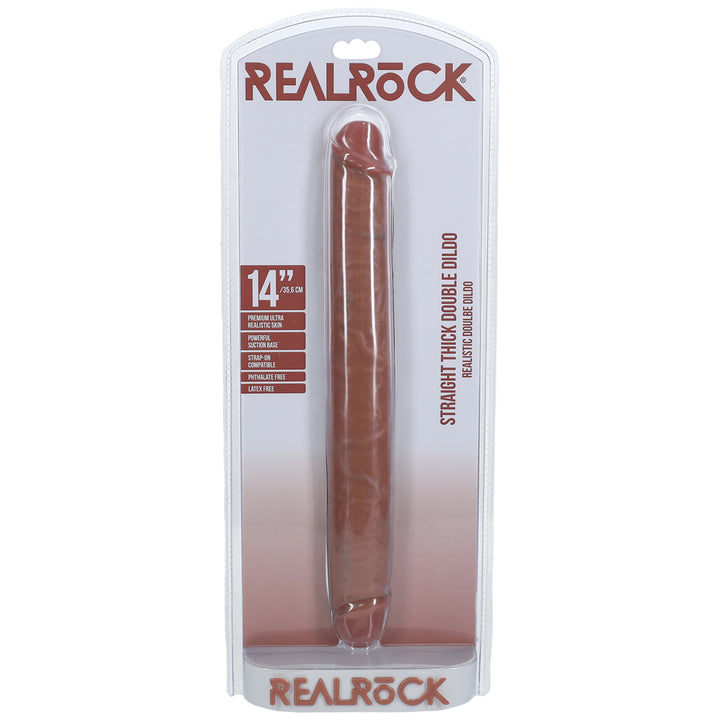 Shots Real Rock Straight Thick 14 Inch Double Dildo - Tan