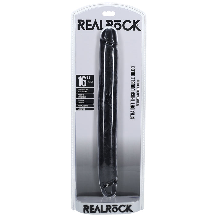 Shots Real Rock Straight Thick 16 Inch Double Dildo - Black