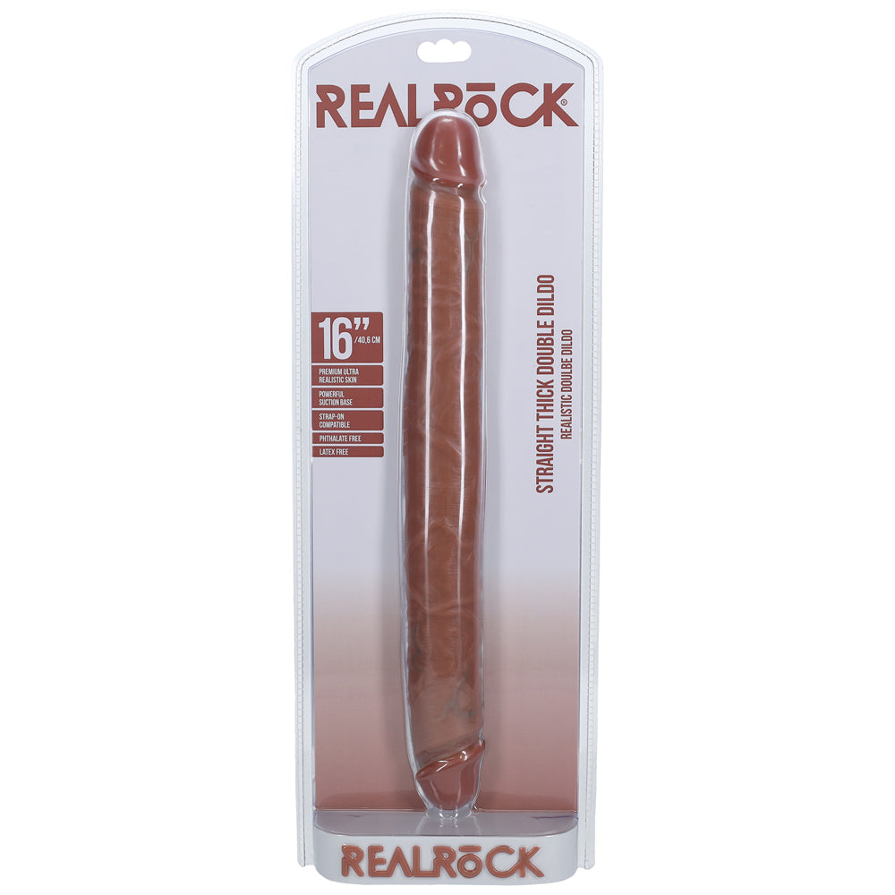 Shots Real Rock Straight Thick 16 Inch Double Dildo - Tan