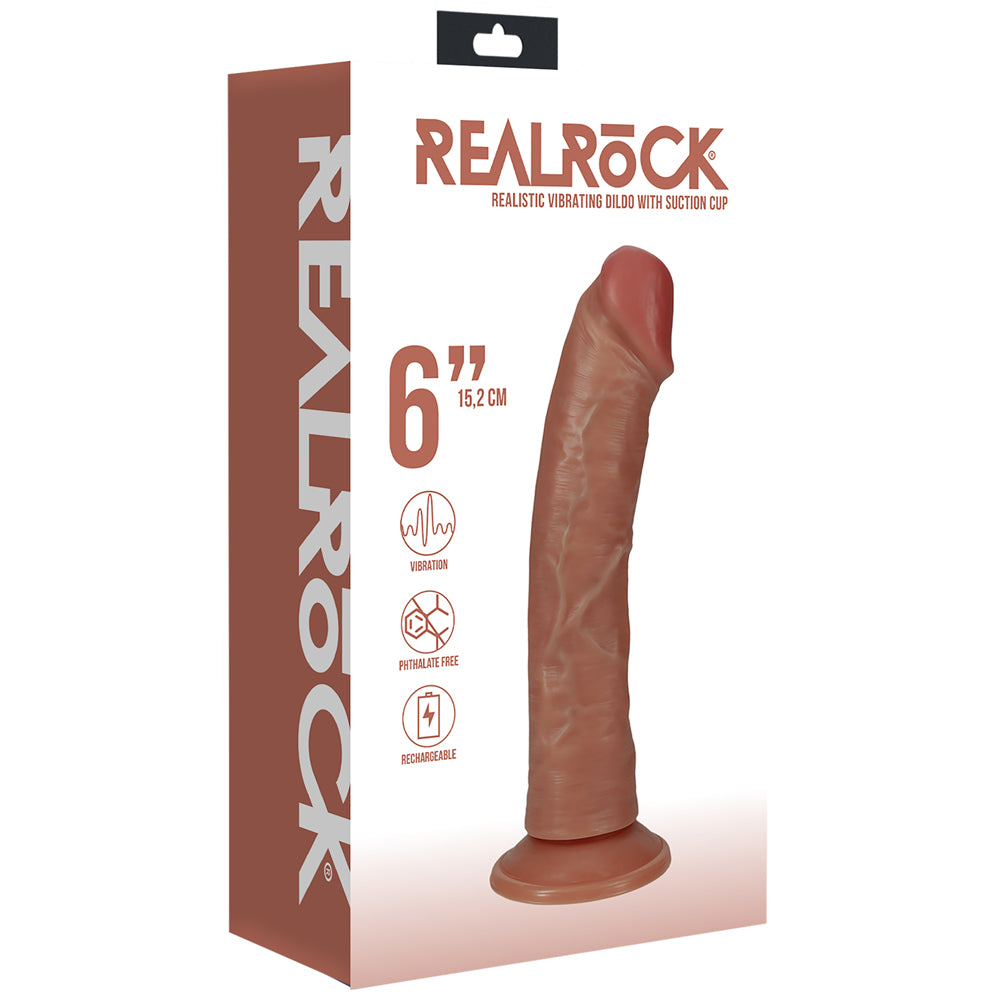 Shots Real Rock Realistic Curved Vibrating Dildo 6 Inch - Tan