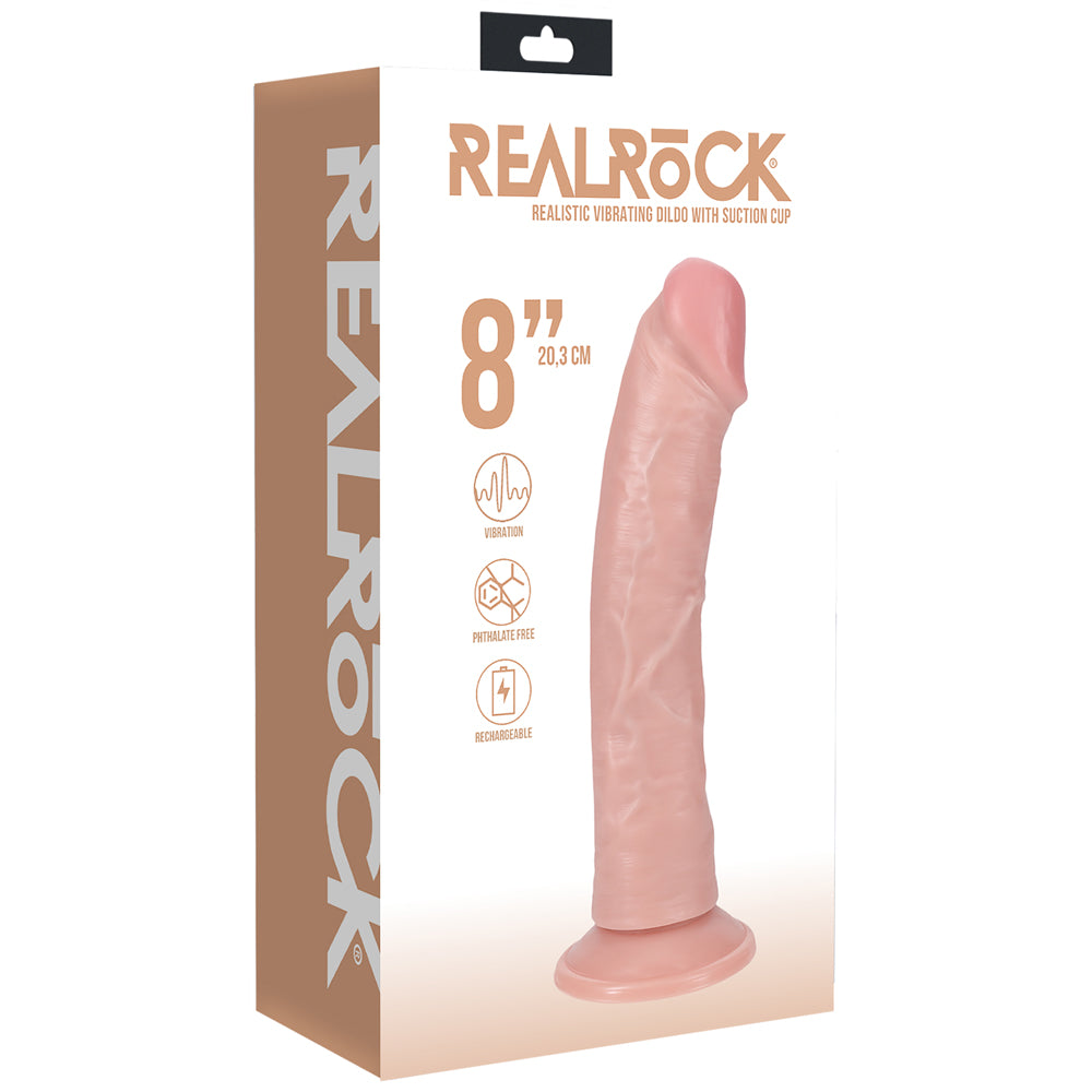 Shots Real Rock Realistic Curved Vibrating Dildo 8 Inch - Light