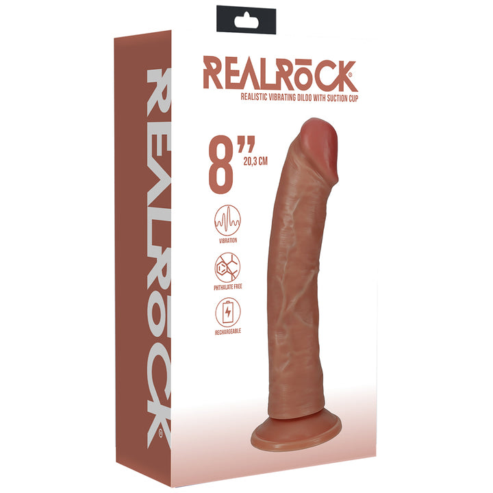 Shots Real Rock Realistic Curved Vibrating Dildo 8 Inch - Tan