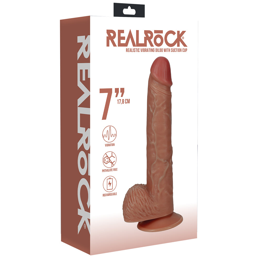 Shots Real Rock Realistic Straight Vibrating Dildo With Balls 7 Inch - Tan