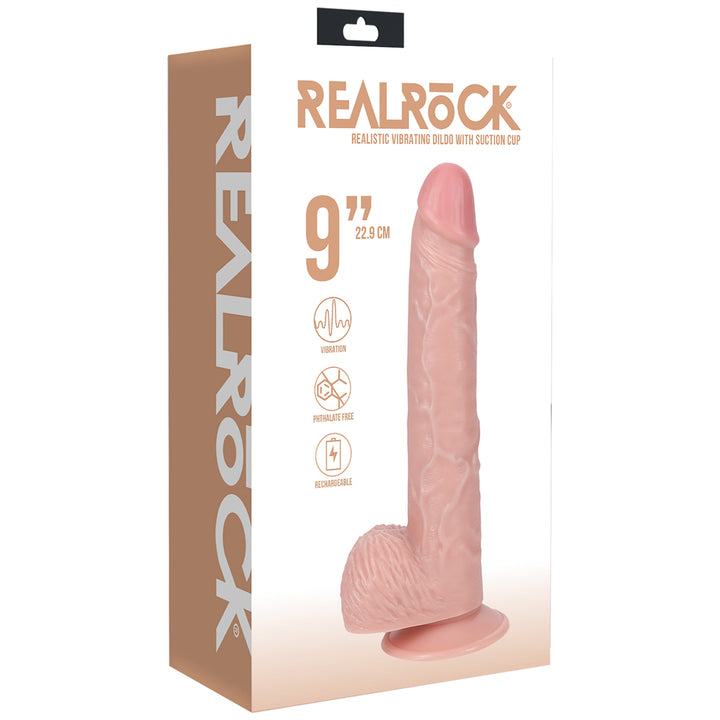 Shots Real Rock Realistic Straight Vibrating Dildo With Balls 9 Inch - Light