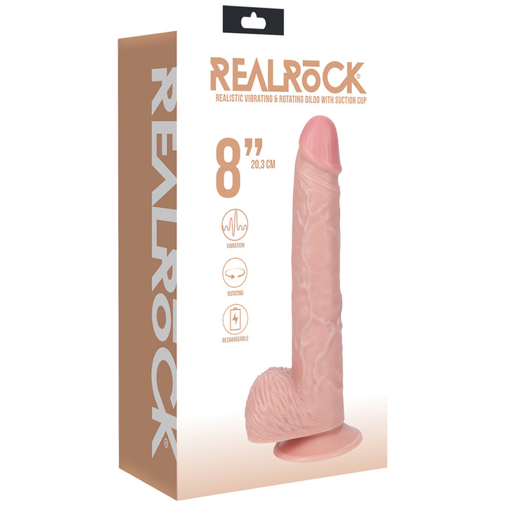 Shots Real Rock Realistic Curved Rotating Dildo With Balls 8 Inch - Light