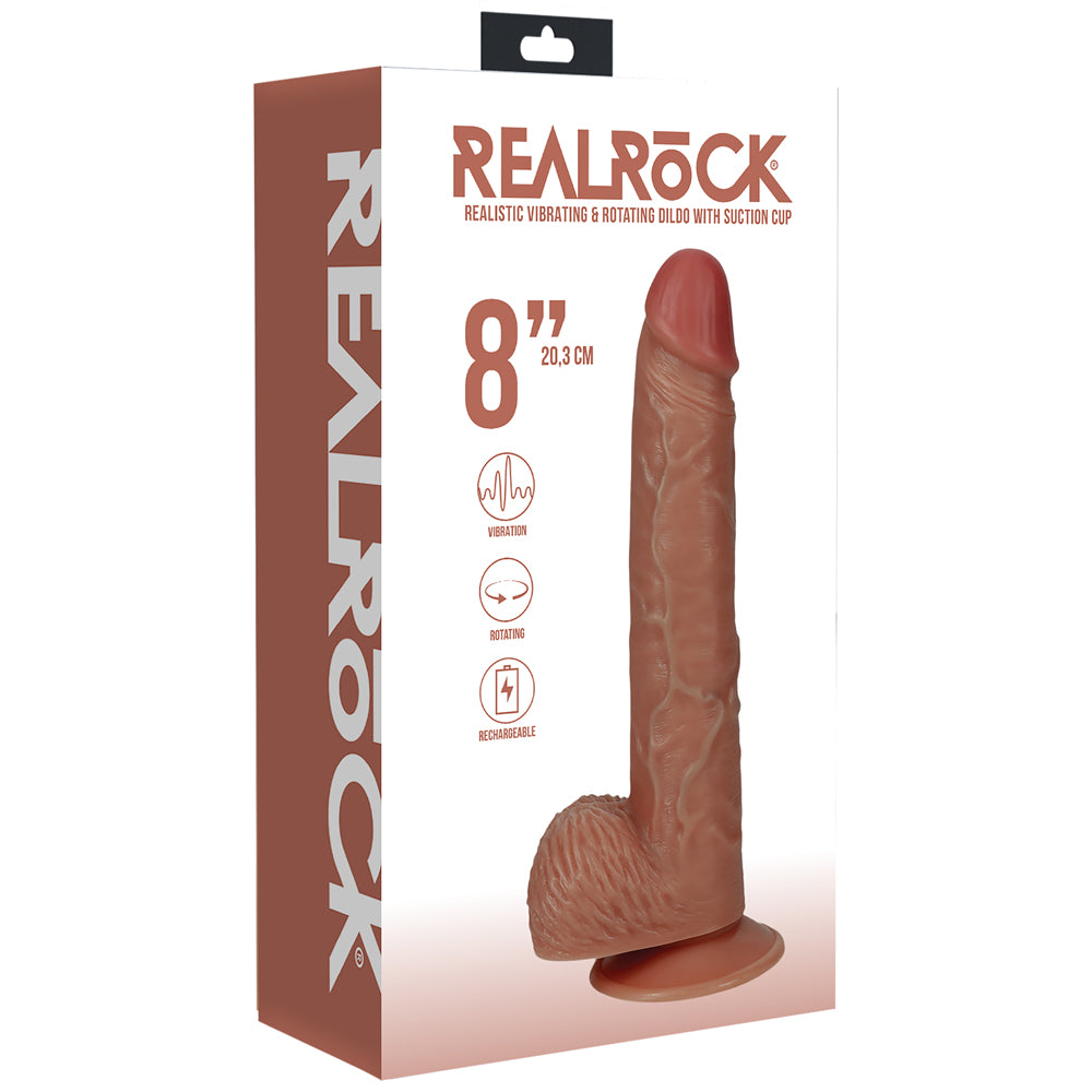 Shots Real Rock Realistic Curved Rotating Dildo With Balls 8 Inch - Tan