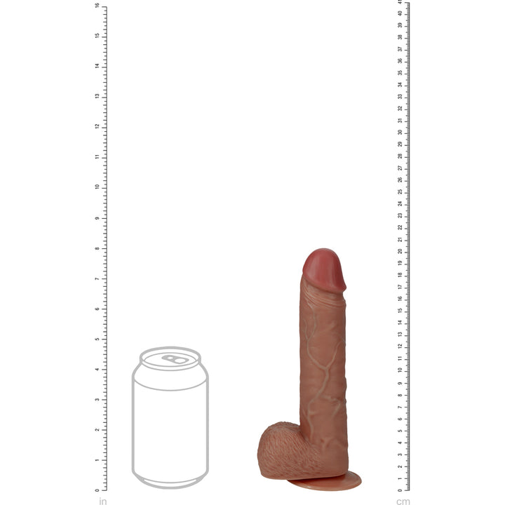 Shots Real Rock Realistic Curved Rotating Dildo With Balls 8 Inch - Tan