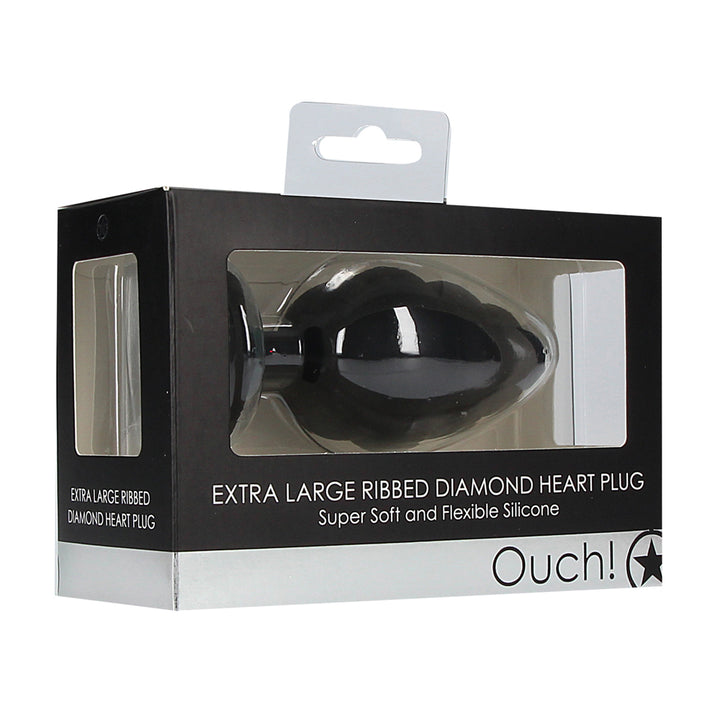 Shots Ouch Ribbed Diamond Heart Plug Extra Large - Black