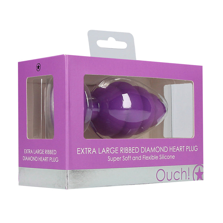 Shots Ouch Ribbed Diamond Heart Plug Extra Large - Purple