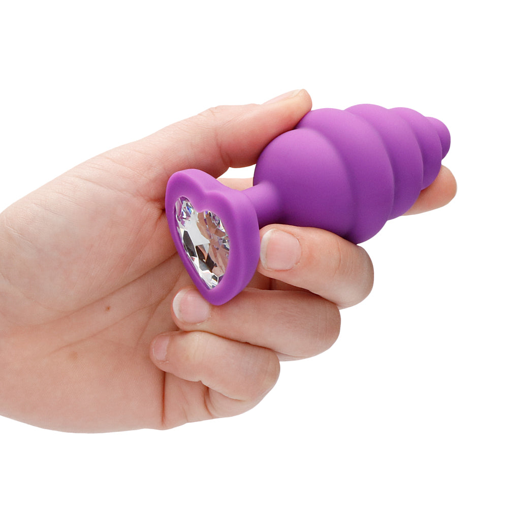 Shots Ouch Ribbed Diamond Heart Plug Extra Large - Purple