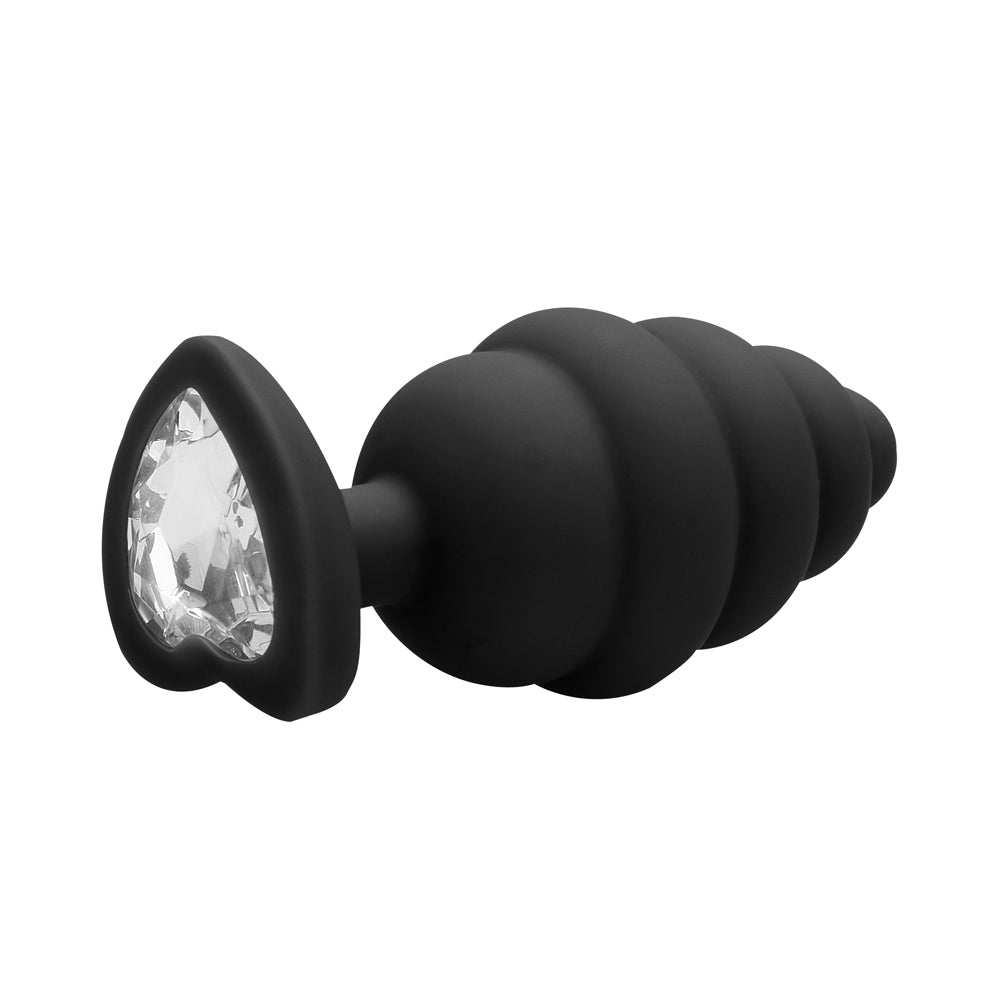 Shots Ouch Ribbed Diamond Heart Plug Large - Black