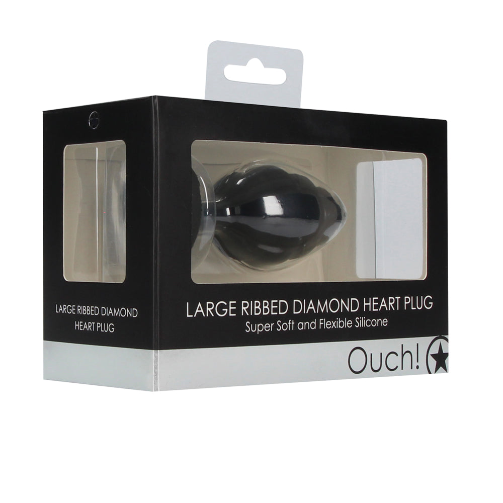 Shots Ouch Ribbed Diamond Heart Plug Large - Black