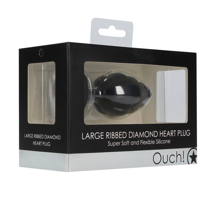 Shots Ouch Ribbed Diamond Heart Plug Large - Black