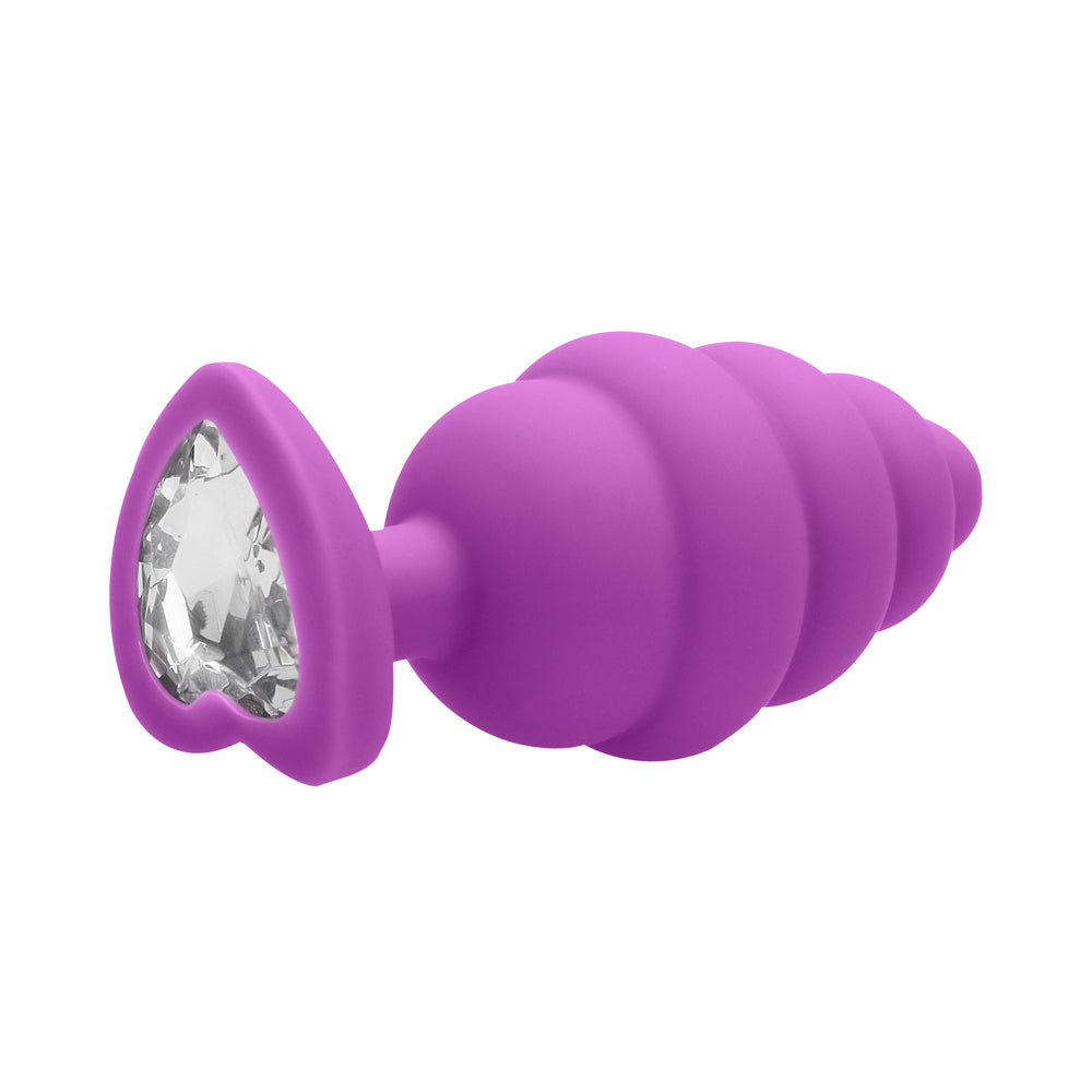 Shots Ouch Ribbed Diamond Heart Plug Large - Purple