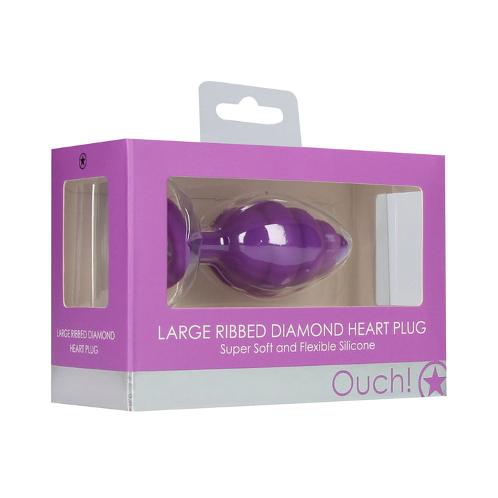 Shots Ouch Ribbed Diamond Heart Plug Large - Purple