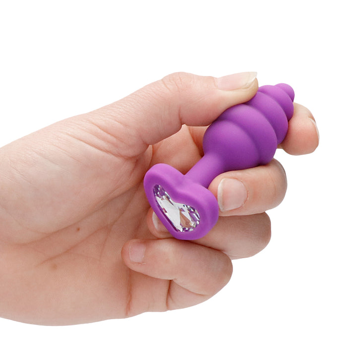 Shots Ouch Ribbed Diamond Heart Plug Regular - Purple