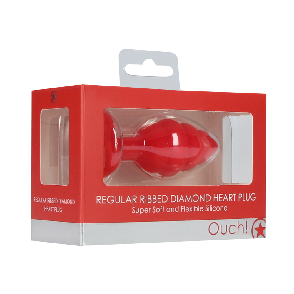 Shots Ouch Ribbed Diamond Heart Plug Regular - Red