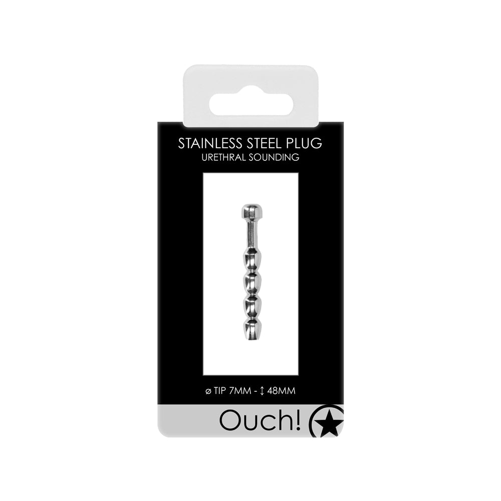 Shots Ouch Urethral Stainless Steel Beaded Plug - 7mm