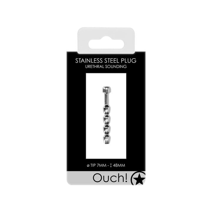 Shots Ouch Urethral Stainless Steel Beaded Plug - 7mm