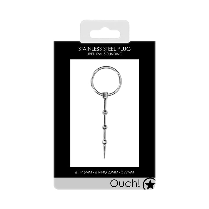 Shots Ouch Urethral Stainless Steel Beaded Plug With Ring - 6mm