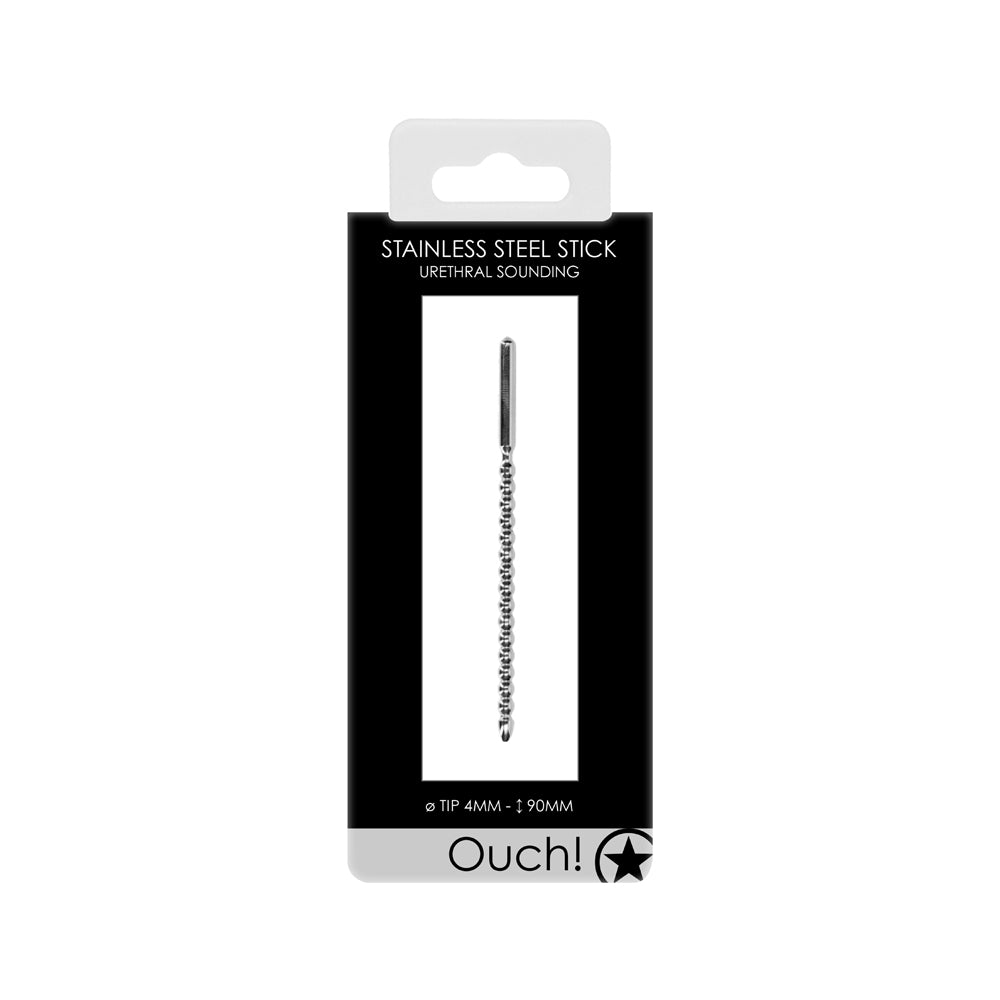 Shots Ouch Urethral Stainless Steel Beaded Stick - 4mm