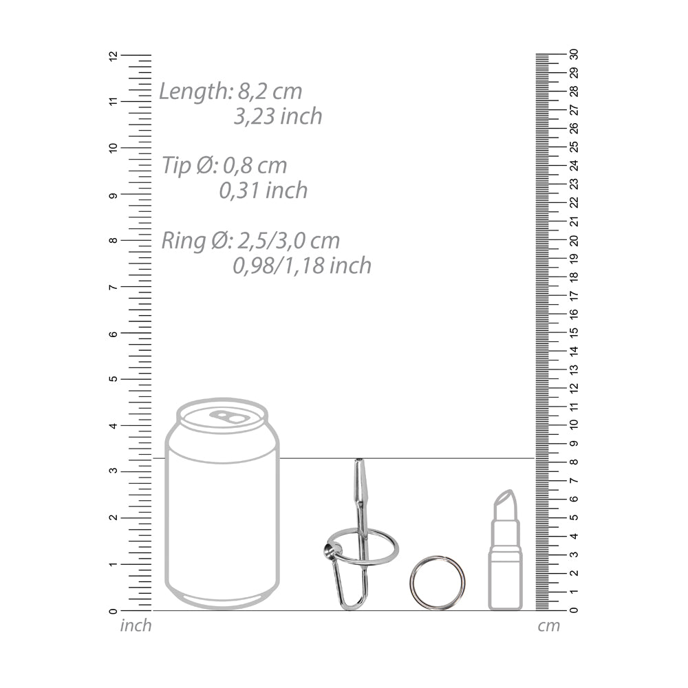 Shots Ouch Urethral Stainless Steel Plug & Glans Rings - 8mm