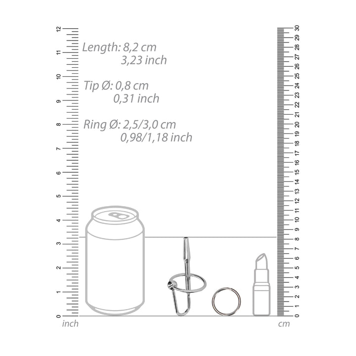 Shots Ouch Urethral Stainless Steel Plug & Glans Rings - 8mm