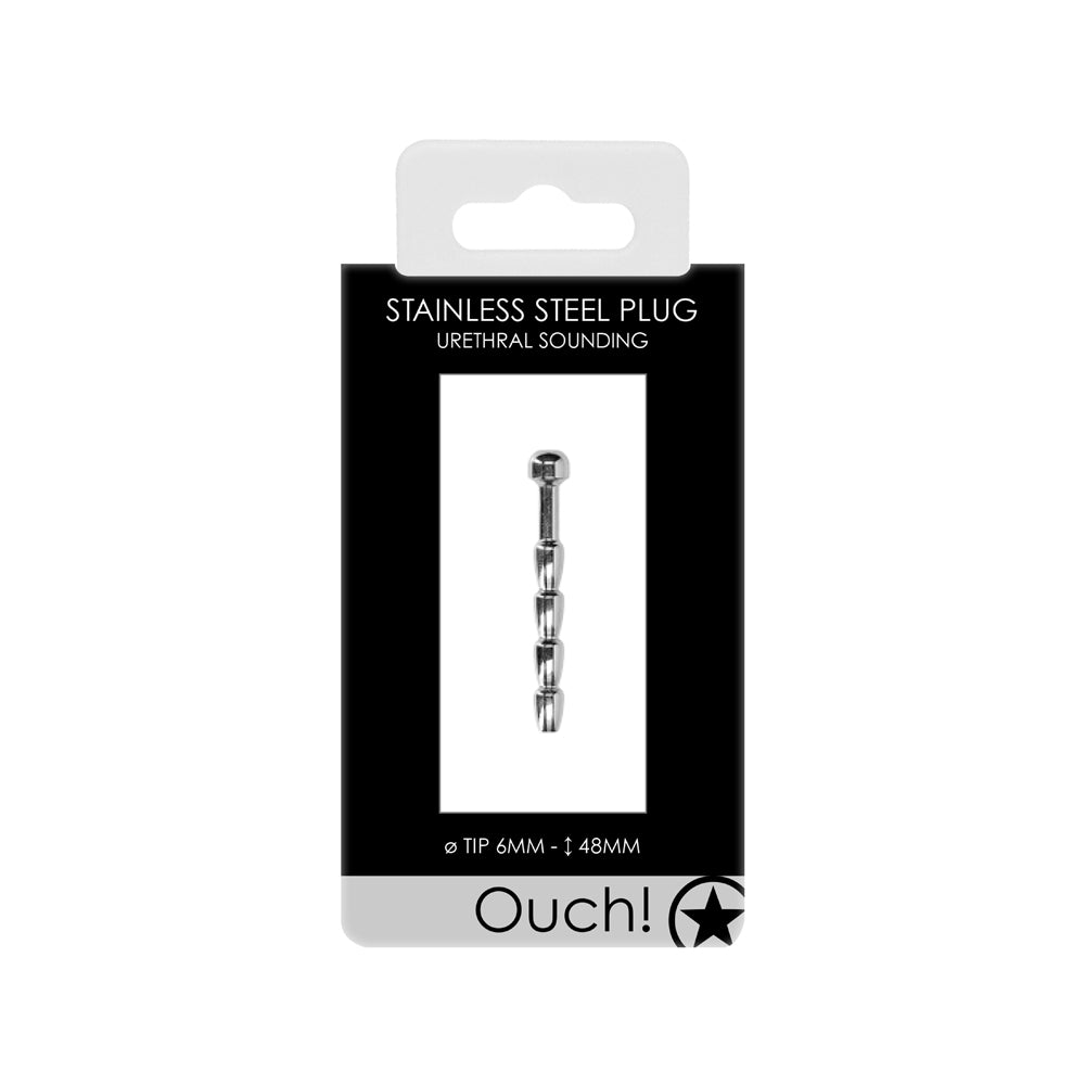 Shots Ouch Urethral Stainless Steel Ribbed Plug - 6mm