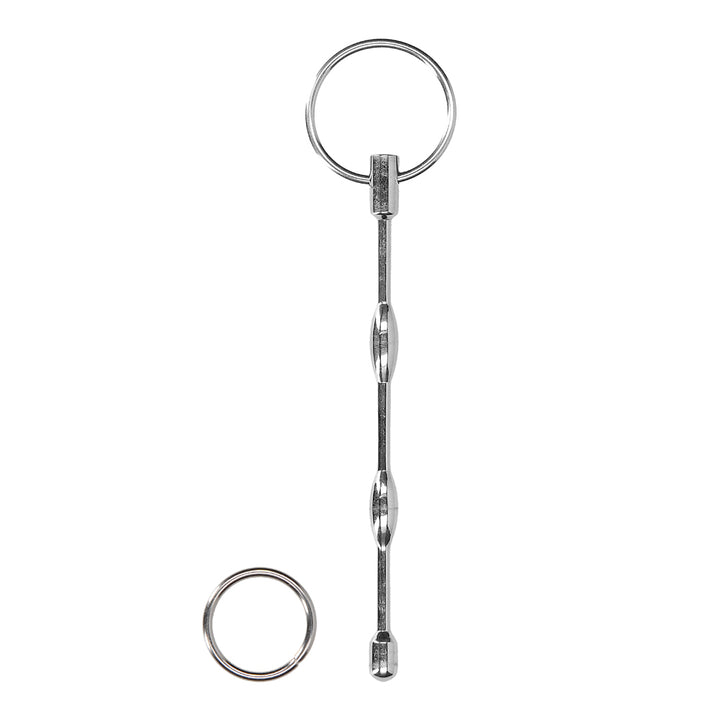 Shots Ouch Urethral Stainless Steel Ribbed Plug With 2 Rings - 8mm