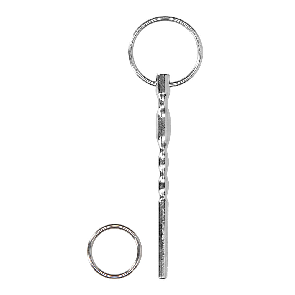 Shots Ouch Urethral Stainless Steel Wavy Plug With 2 Rings - 8mm