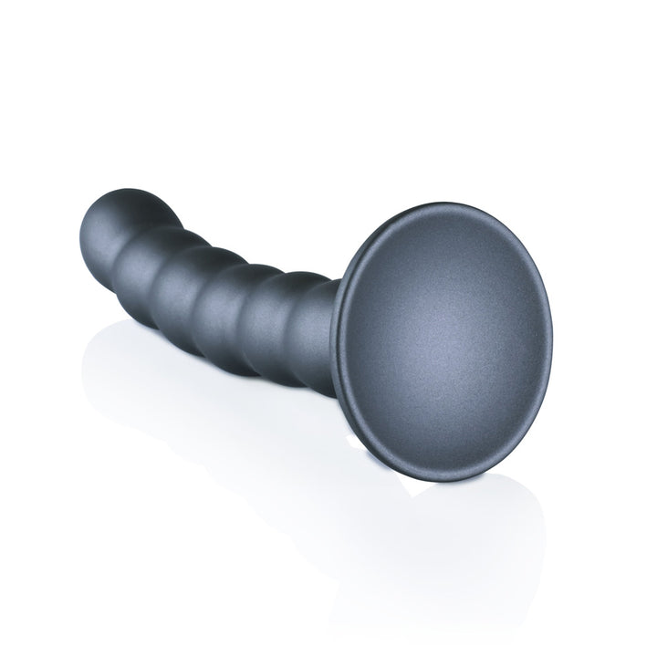 Shots Ouch! Liquid Silicone Beaded G-Spot 5 Inch Dildo - Gun Metal