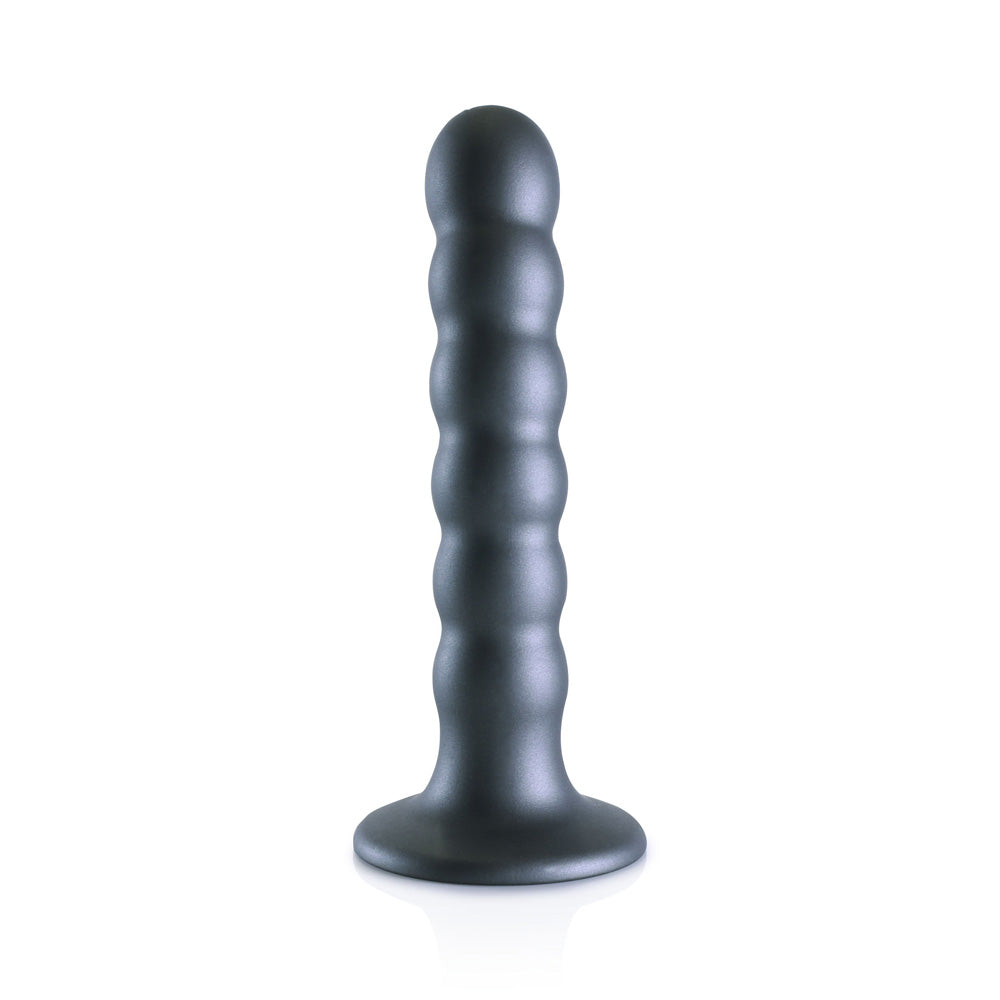 Shots Ouch! Liquid Silicone Beaded G-Spot 5 Inch Dildo - Gun Metal