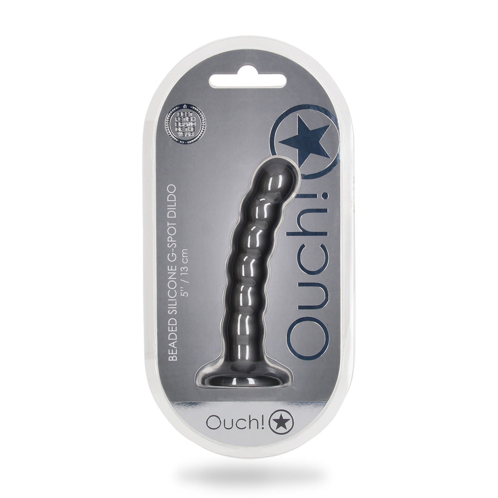 Shots Ouch! Liquid Silicone Beaded G-Spot 5 Inch Dildo - Gun Metal