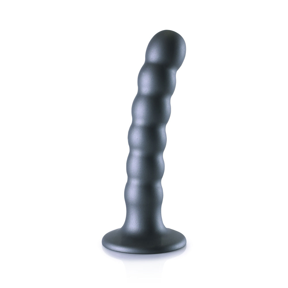 Shots Ouch! Liquid Silicone Beaded G-Spot 5 Inch Dildo - Gun Metal