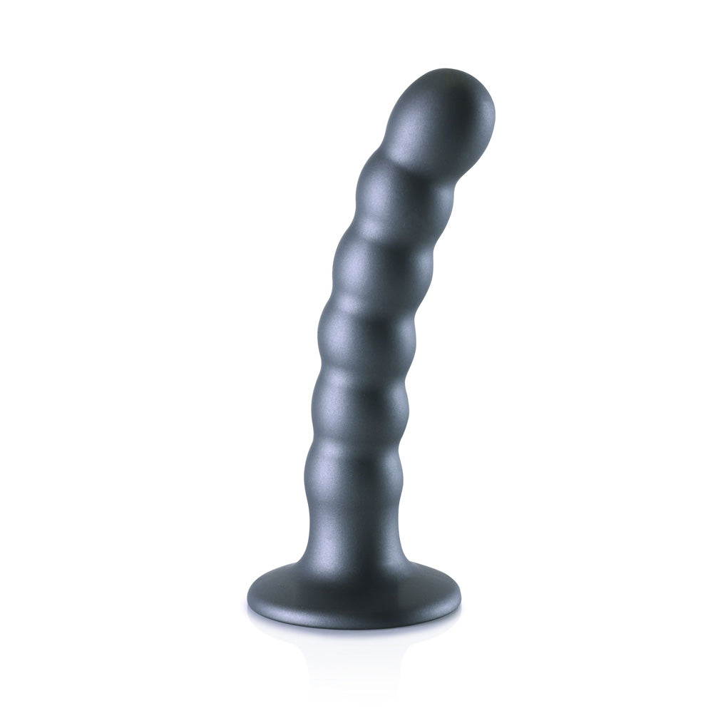 Shots Ouch! Liquid Silicone Beaded G-Spot 5 Inch Dildo - Gun Metal