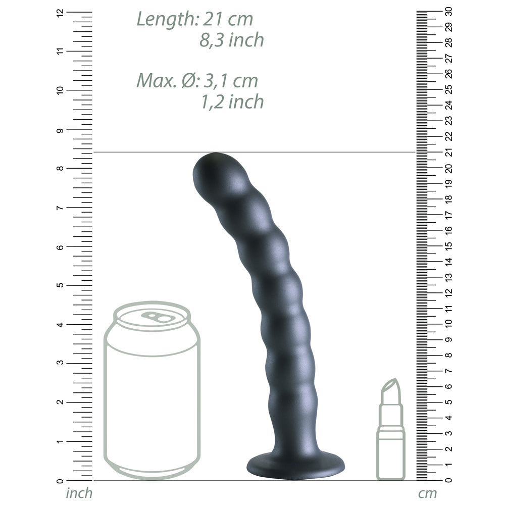 Shots Ouch! Liquid Silicone Beaded G-Spot 8 Inch Dildo - Gun Metal