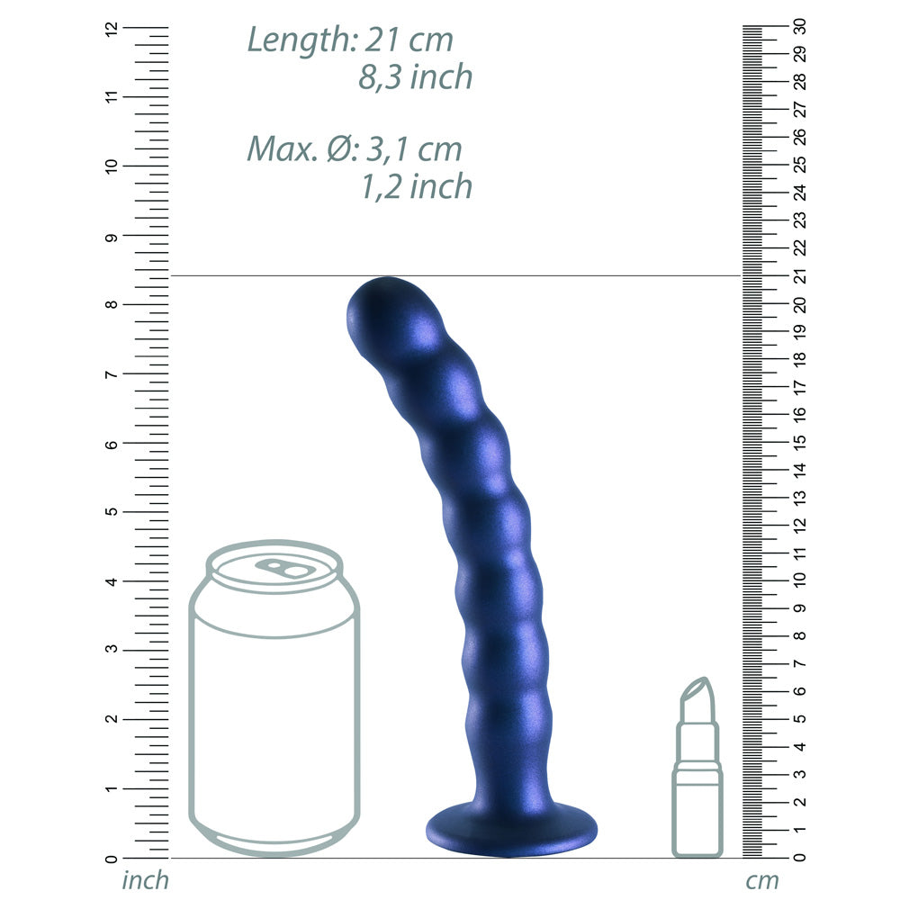 Shots Ouch! Liquid Silicone Beaded G-Spot 8 Inch Dildo - Metallic Blue