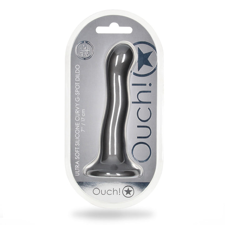 Shots Ouch! Liquid Silicone Curvy G-Spot 7 Inch Dildo - Gun Metal