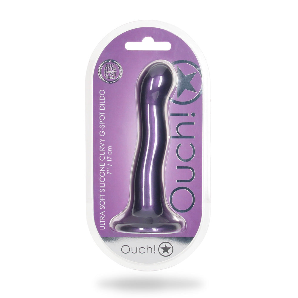 Shots Ouch! Liquid Silicone Curvy G-Spot 7 Inch Dildo - Metallic Purple