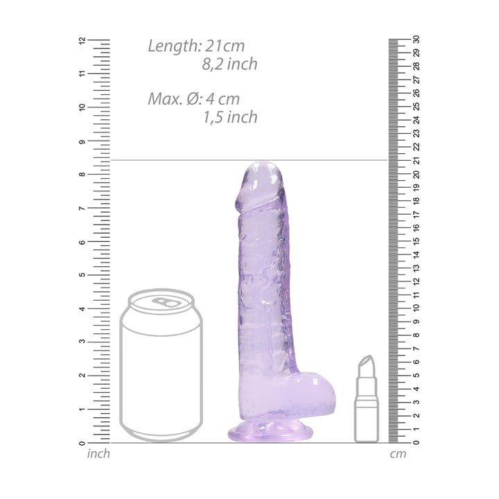 Shots Real Rock Crystal Clear 8 Inch Dildo With Balls - Purple