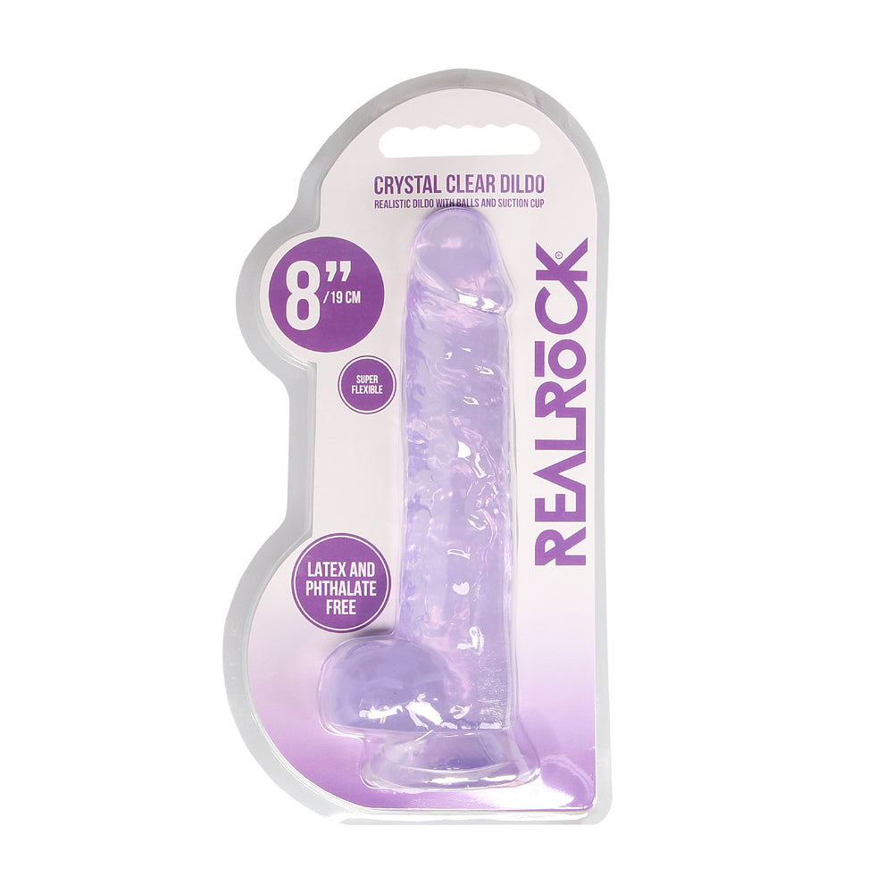 Shots Real Rock Crystal Clear 8 Inch Dildo With Balls - Purple