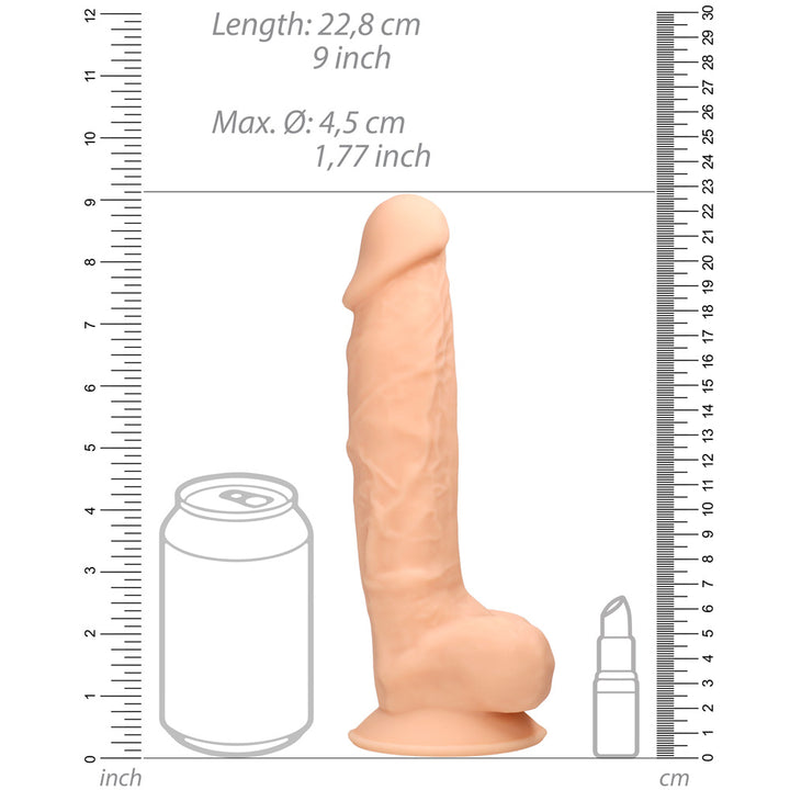 Shots Real Rock Dual Density Silicone Dildo With Balls 9 Inch - Light