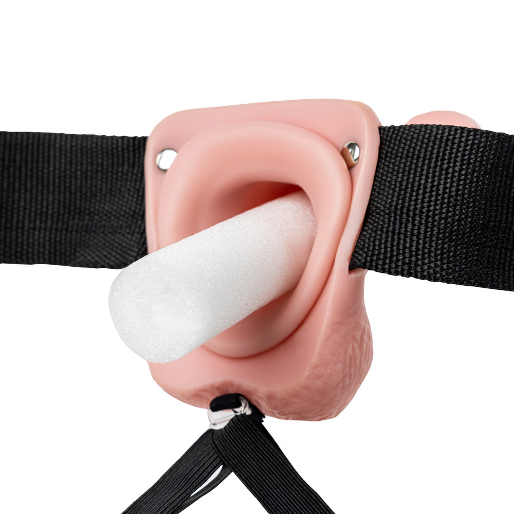 Shots Real Rock Hollow Strap On With Balls Vibrating 7 Inch - Flesh