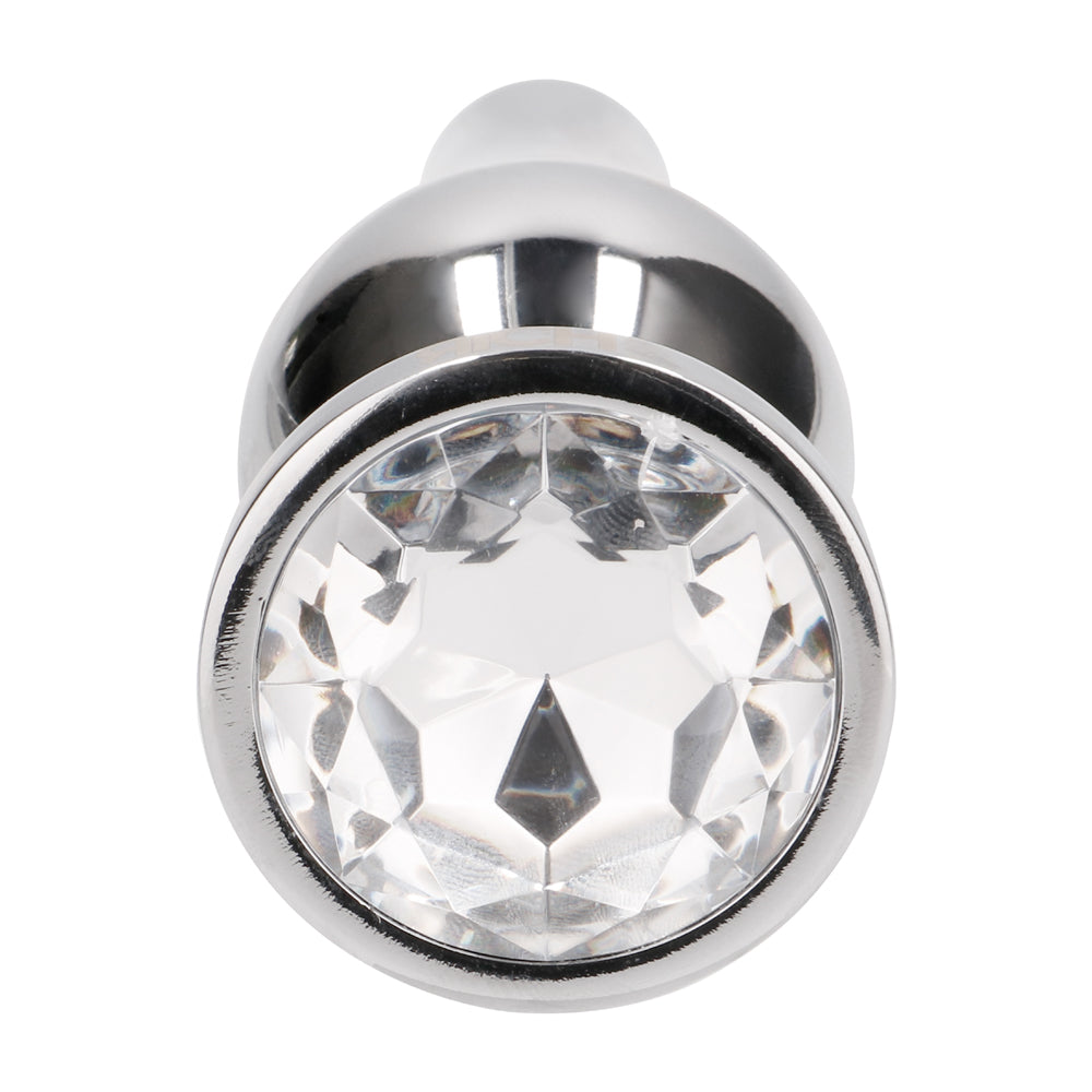 Shots Rich R1 Metal Butt Plug 3.9 Inch Sparkling Sapphire - Silver