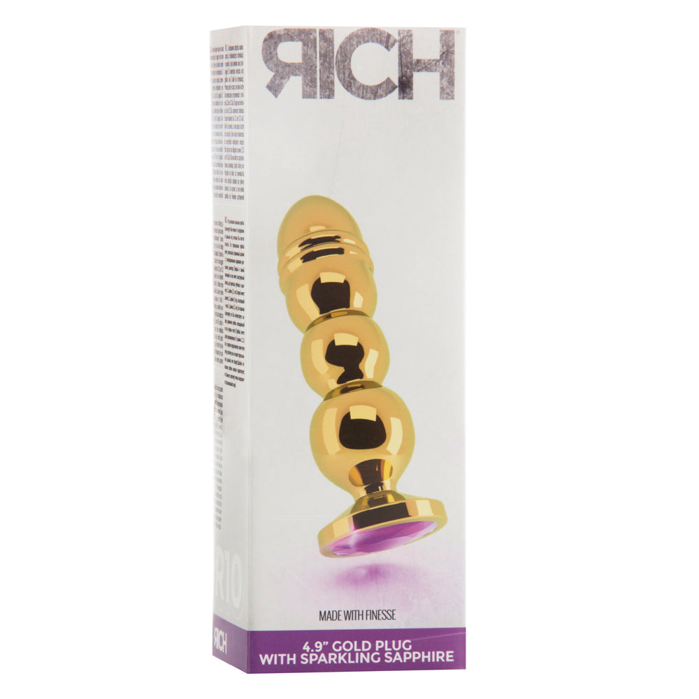 Shots Rich R10 Metal Butt Plug 4.9 Inch Sparkling Sapphire - Gold