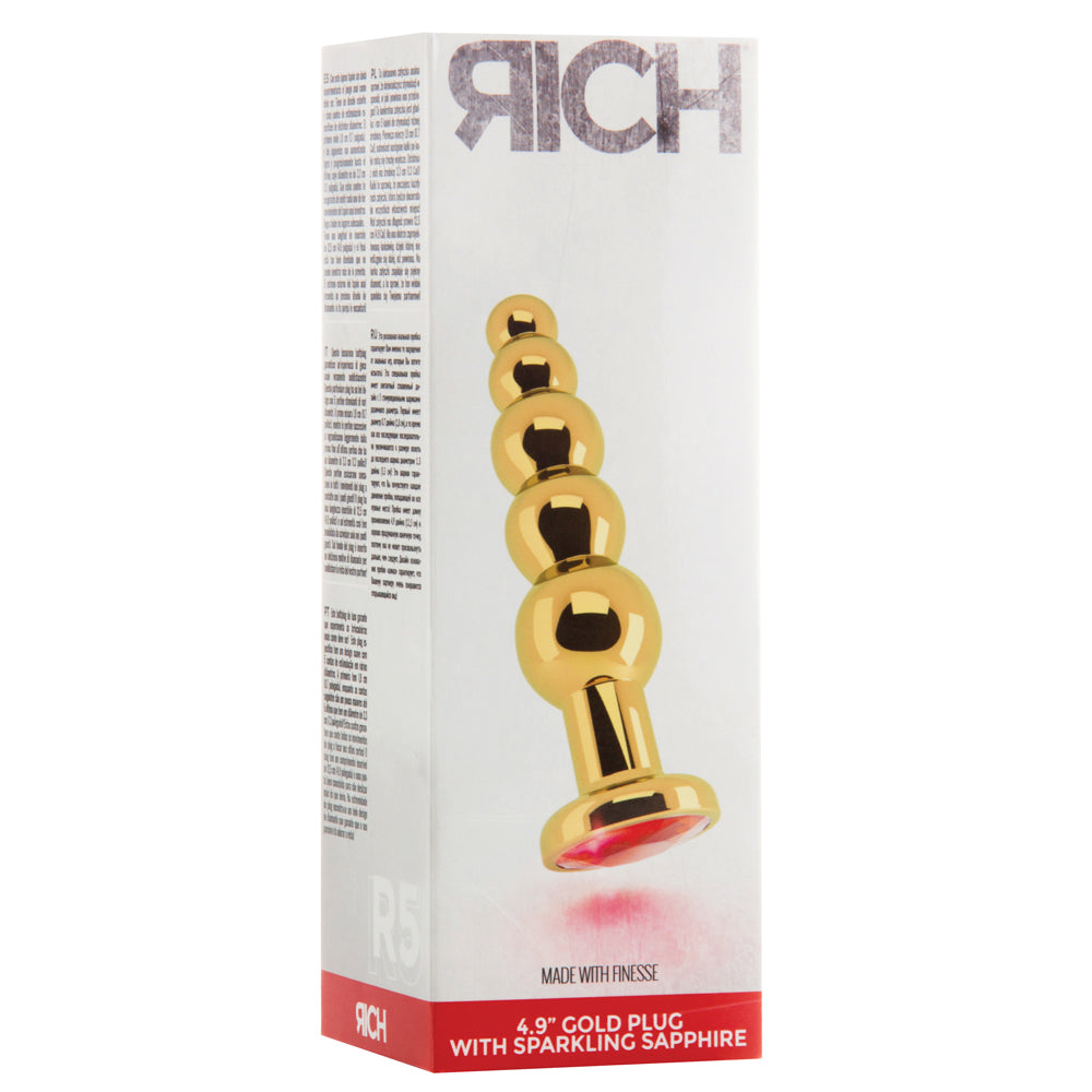 Shots Rich R5 Metal Butt Plug 4.9 Inch Sparkling Sapphire - Gold