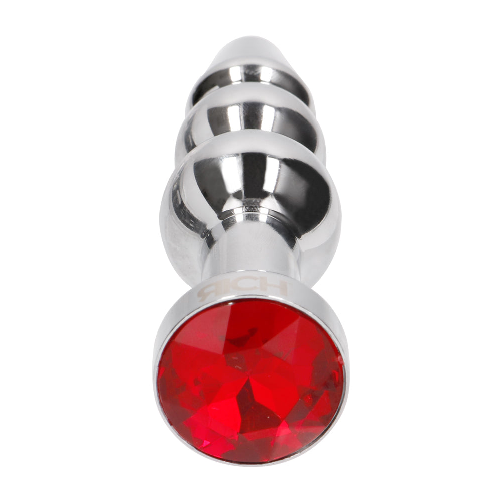 Shots Rich R7 Metal Butt Plug 3.9 Inch Sparkling Sapphire - Silver