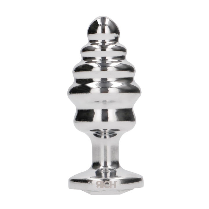 Shots Rich Ribbed Diamond Metal Butt Plug 2.7 Inch - Silver