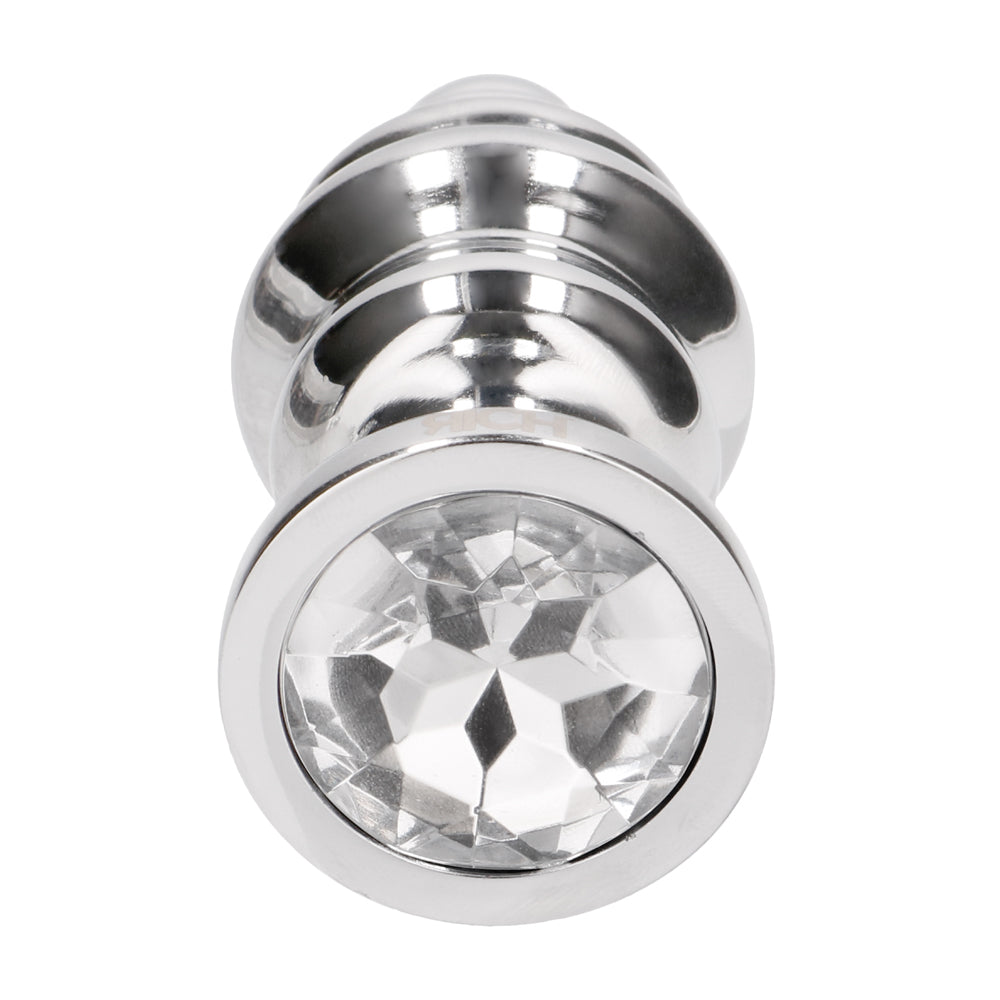 Shots Rich Ribbed Diamond Metal Butt Plug 2.7 Inch - Silver